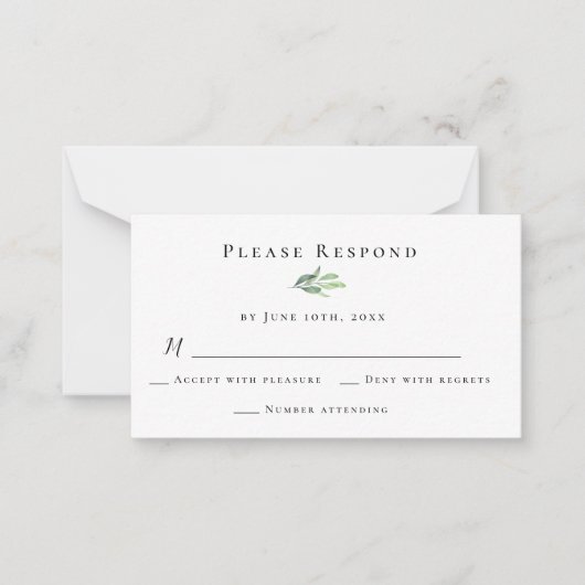 Budget Greenery Wedding Response RSVP-kaart Notitiekaartje (Voorkant)