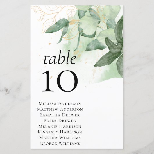 BUDGET Greenery Wedding Table Seating Chart (Achterkant)