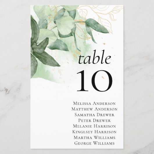 BUDGET Greenery Wedding Table Seating Chart (Voorkant)
