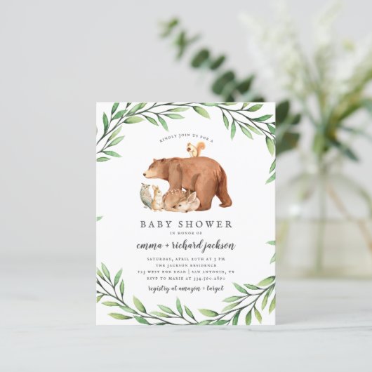 Budget Greenery Woodland Animals Baby shower (Staand voorkant)