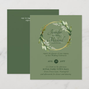 BUDGET Greenery Wreath Modern Wedding Invitation