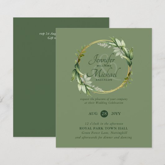 BUDGET Greenery Wreath Modern Wedding Invitation (Voorkant / Achterkant)