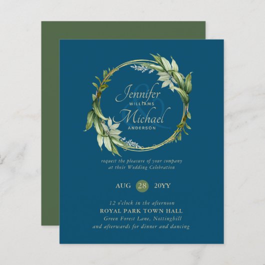 BUDGET Greenery Wreath Modern Wedding Invitation (Voorkant / Achterkant)