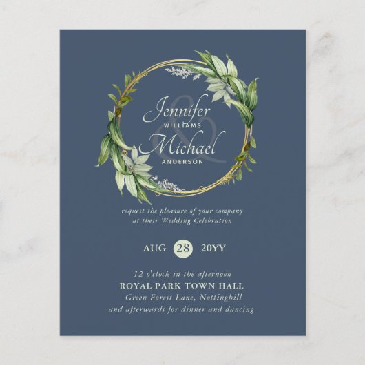 BUDGET Greenery Wreath Wedding Invitations (Voorkant)