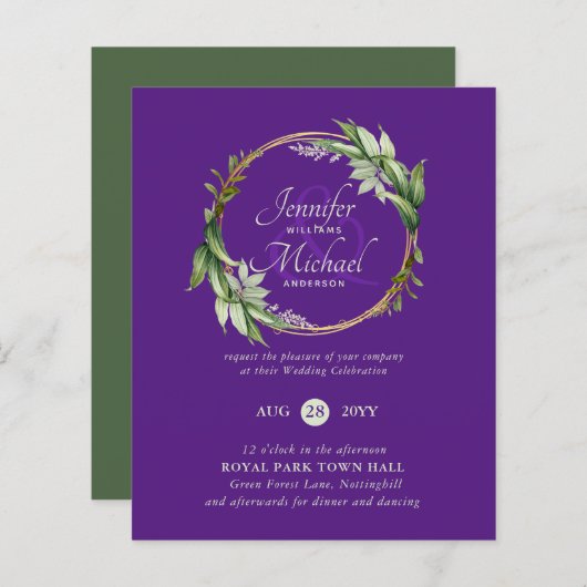 BUDGET Greenery Wreath Wedding Invitations (Voorkant / Achterkant)