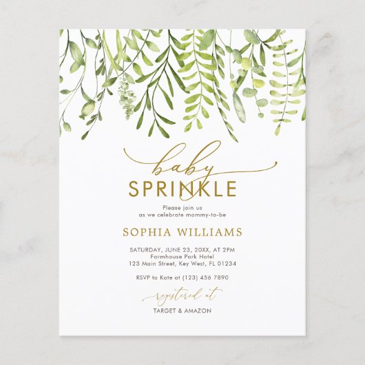 Budget GreenGenery Bloemen Baby Sprinkle Uitnodigi (Voorkant)