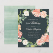 Budget Grey Blush Waterverf Floral Birthday Party (Voorkant / Achterkant)