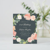 Budget Grey Blush Waterverf Floral Birthday Party (Staand voorkant)