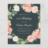 Budget Grey Blush Waterverf Floral Birthday Party (Voorkant)