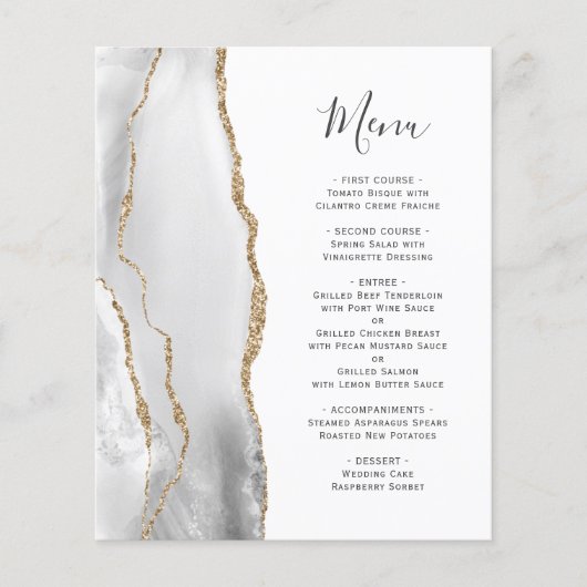 Budget Grey Gold Agate Wedding Menu (Voorkant)