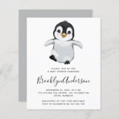 BUDGET Grey Penguin Baby shower Uitnodiging (Voorkant / Achterkant)
