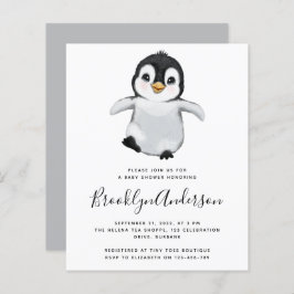 BUDGET Grey Penguin Baby shower Uitnodiging