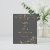 Budget Grey Save the Date Floral Gold Foil (Staand voorkant)