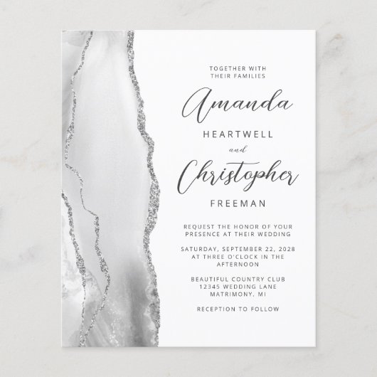 Budget Grey Silver Agate Script Weddenschap (Voorkant)