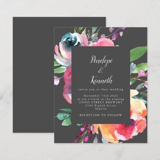 Budget Grey Waterverf Floral Elegant Wedding (Voorkant / Achterkant)