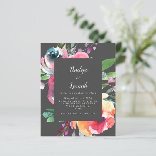 Budget Grey Waterverf Floral Elegant Wedding (Staand voorkant)
