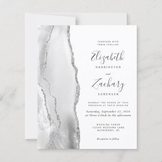 Budget Grey White Silver Agate Wedding Uitnodiging (Voorkant)