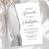 Budget Grey White Silver Agate Wedding Uitnodiging