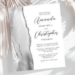 Budget Grey White Silver Agate Wedding Uitnodiging