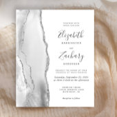 Budget Grey White Silver Agate Wedding Uitnodiging