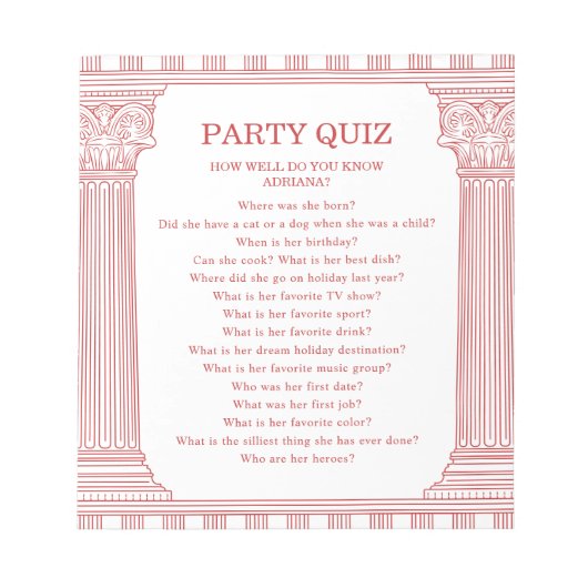 Budget Griekse Feest Quiz Notitieblok (Voorkant)