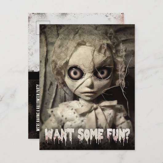 Budget griezelige zak pop volwassen Halloween uitn Uitnodiging Briefkaart (Voorkant / Achterkant)