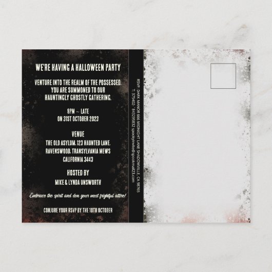 Budget griezelige zak pop volwassen Halloween uitn Uitnodiging Briefkaart (Achterkant)