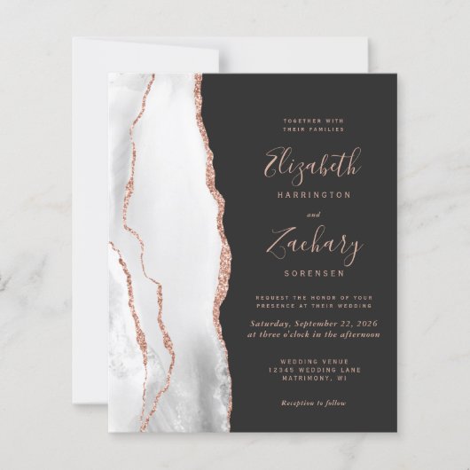 Budget Grijs Roos Gouden Agaat Dark QR Code Huweli (Voorkant)