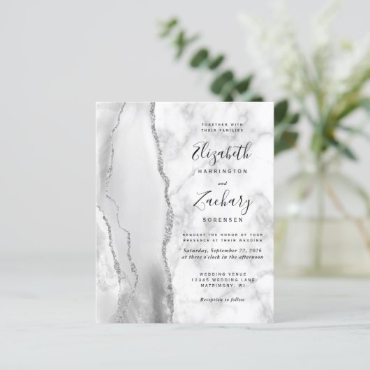 Budget Grijs Wit Zilveren Agaat Marmeren Huwelijk (Staand voorkant)