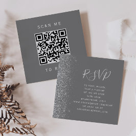 Budget Grijs Zilver Glitter Huwelijk QR Code RSVP Informatiekaartje