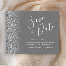 Budget Grijs Zilver Glitter Huwelijk Save the Date