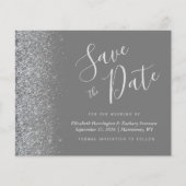 Budget Grijs Zilver Glitter Huwelijk Save the Date (Voorkant)