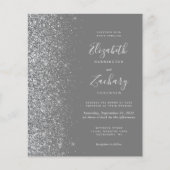 Budget Grijs Zilver Glitter QR Code Trouw Uitnodig (Voorkant)
