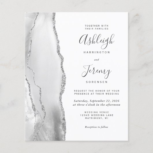 Budget Grijs Zilver QR Code Huwelijksuitnodiging (Voorkant)