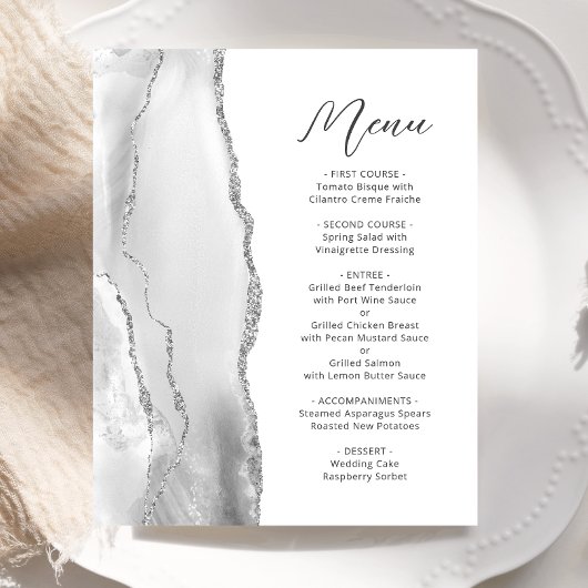 Budget Grijs Zilveren Agaat Script Wedding Menu
