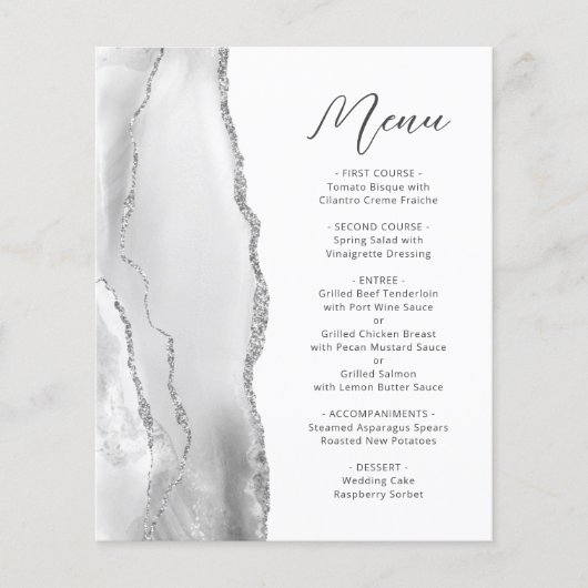 Budget Grijs Zilveren Agaat Script Wedding Menu (Voorkant)