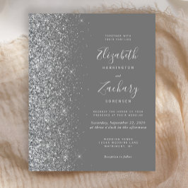 Budget grijs zilveren glitter trouwkaart
