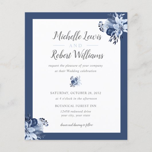 BUDGET  grijze marine Blue Floral bruiloft (Voorkant)