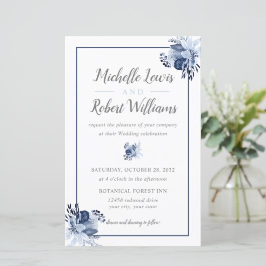 BUDGET  grijze marine Floral 5,5x8,5 bruiloft (Staand voorkant)