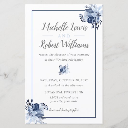 BUDGET  grijze marine Floral 5,5x8,5 bruiloft (Voorkant)