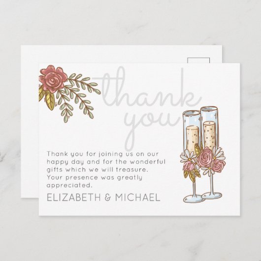 Budget grillige champagne dank u bruiloft briefkaart (Voorkant / Achterkant)