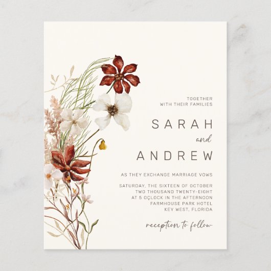 Budget grillige gedroogde wilde bloem bruiloft uit