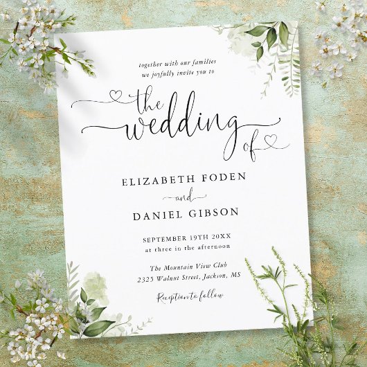 Budget groen blad bruiloft uitnodiging script