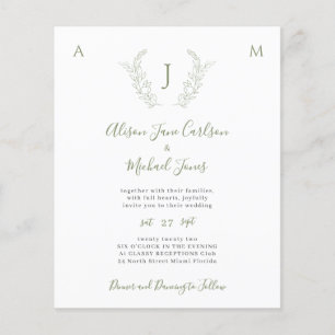 Budget groen blad monogram trouw uitnodiging flyer