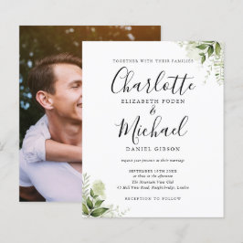 Budget groen blad script foto trouw uitnodiging