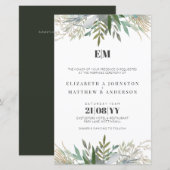 Budget groen blad typografie huwelijksuitnodiginge (Voorkant / Achterkant)