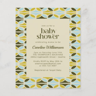 Budget groen blauwe vormen baby shower uitnodiging