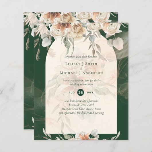 BUDGET Groen BOHO Terracotta Bloemen Bruiloft (Voorkant / Achterkant)