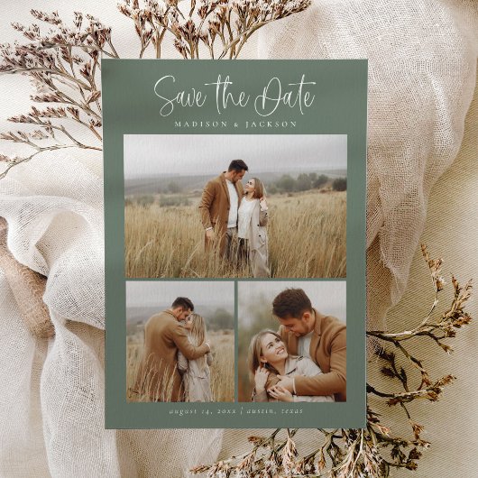 Budget Groen Eenvoudige Kalligrafie Script Foto Save The Date