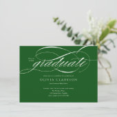 Budget Groen Elegant Script Photo Graduation Party Kaart (Staand voorkant)